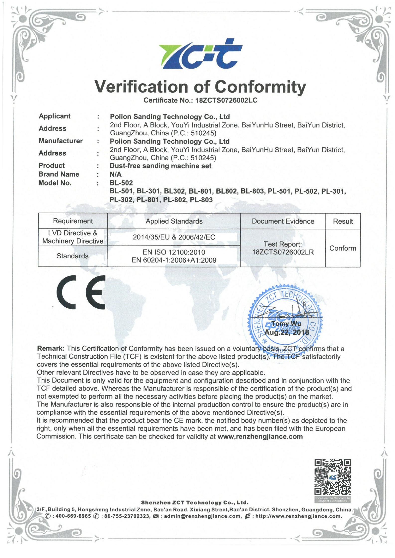 China Polion Sanding Technology Co., LTD Certificações